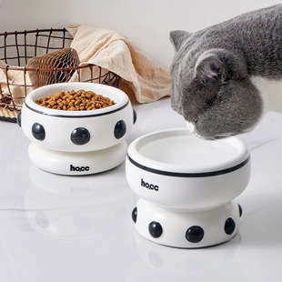 ZOO hocc陶瓷圆点猫碗猫食盆保护颈椎猫碗狗水碗防打翻宠物食盆