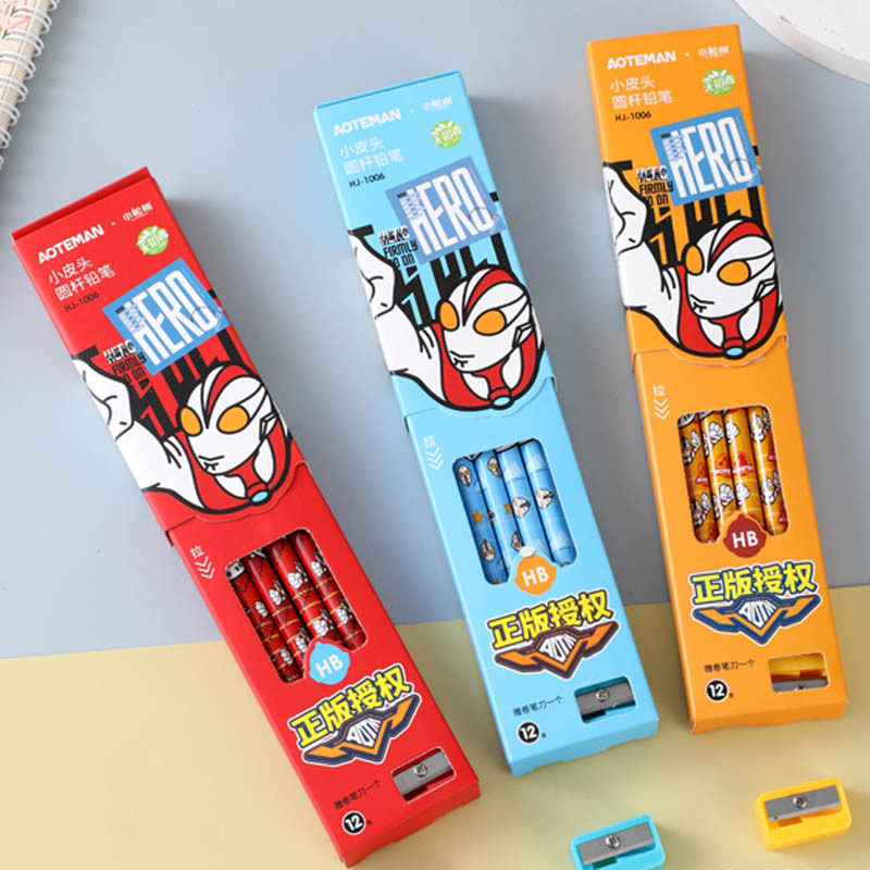 正版奥特曼hb铅笔小学生文具卡通图案带皮头素描笔盒装铅笔高性价比高么？