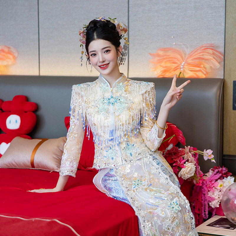 秀禾服中式婚服新娘敬酒服轻奢端秀禾服流苏设计订婚礼服秀禾服