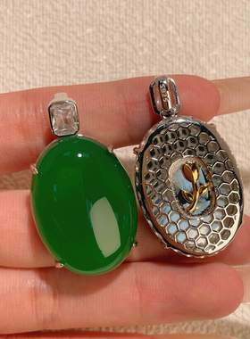 s925纯银首饰天然冰种绿玉髓鸽子蛋面吊坠翡翠绿色女颈饰挂坠项链