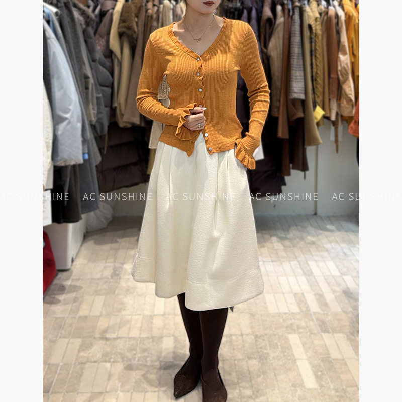 翡格依2026春款100%天丝针织衫V领优雅喇叭袖长袖修身毛衣女上衣,女装/女士精品,毛衣,淘宝优惠券,粉丝福利购,淘宝优惠卷