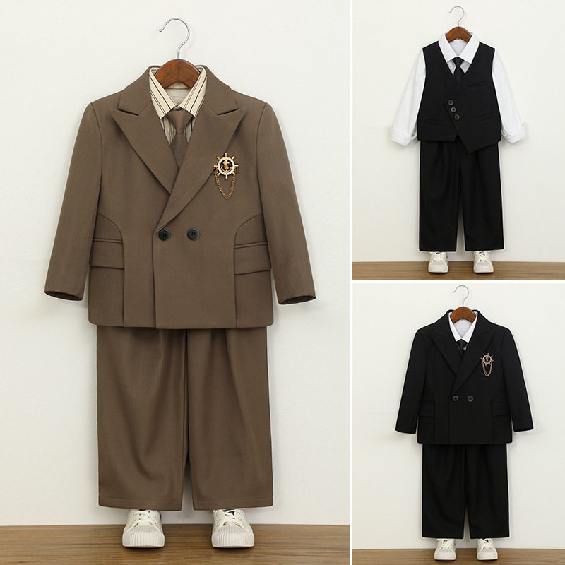 男童西装套装冬季新款儿童英伦风加绒花童礼服主持人钢琴演出西服