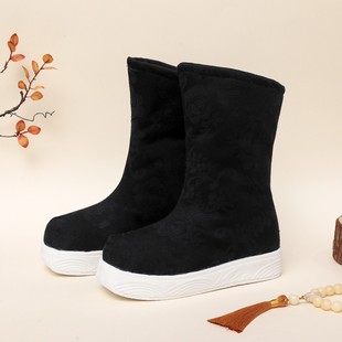 古风靴子女男款增高厚底白色汉服靴武侠翘头靴长筒演出女靴子皂靴