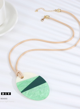 欧美时尚亚克力圆形女生长款项链吊坠简约百搭毛衣链多巴胺饰品潮