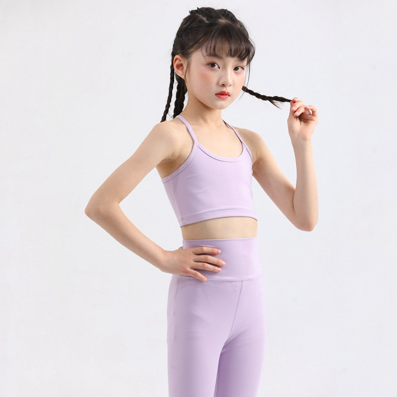 新款女童锦纶裸感儿童瑜伽服套装美背吊带速干舞蹈训练运动健身服