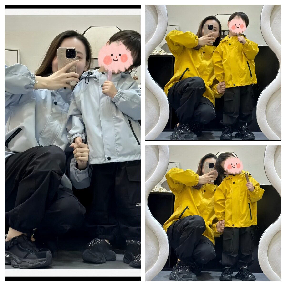 亲子装2026秋季韩版时尚潮流女童纯色连帽防风冲锋衣外套母女母子