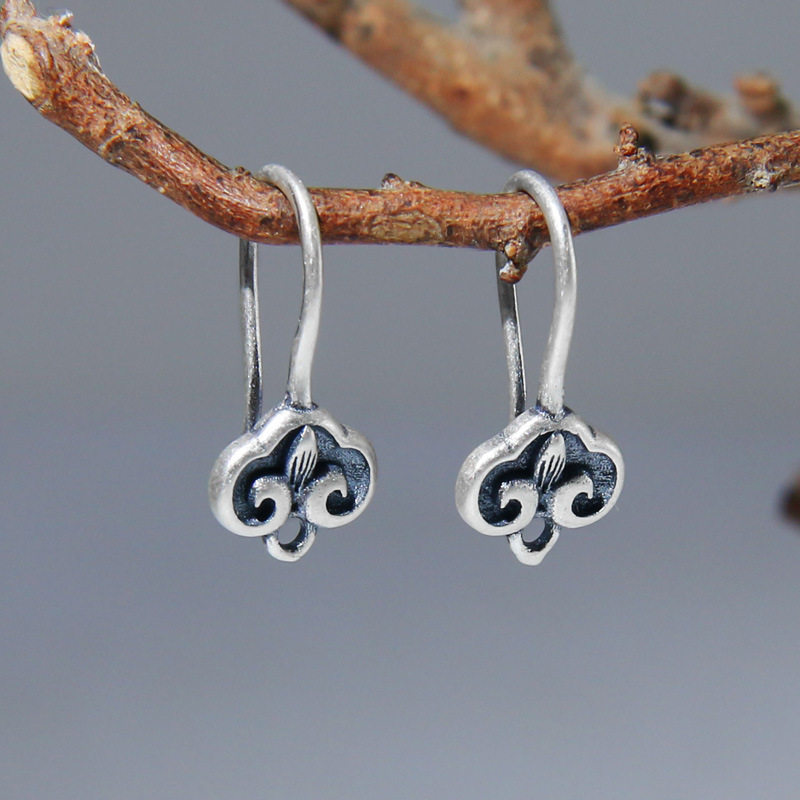 925纯银民族风耳钩手工diy耳坠配件女款复古泰银耳吊耳饰制作配件