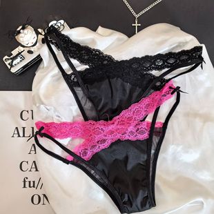 美式热辣叉辣妹纯欲蕾丝边绸缎内裤女性感三角裤