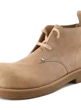 米奇圆头牛皮反绒皮内里牛筋底马丁短靴手工固特异皮鞋靴子鞋子