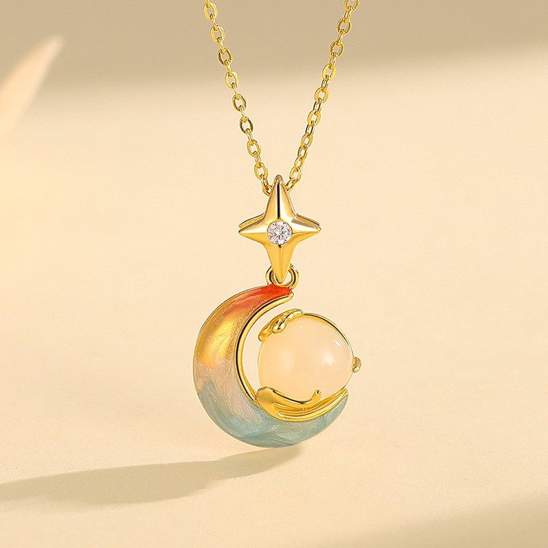 送女友【和田玉星伴月项链女款s925纯银】手链节日礼物