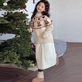 女童加厚小熊毛衣2025年秋冬新款中大童卡通刺绣针织衫可爱打底衫，童装毛衣，祺儿童装