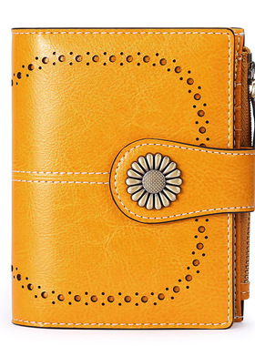 女士短钱包2025新款油蜡牛皮零钱包rfid防盗刷真皮小钱夹wallets