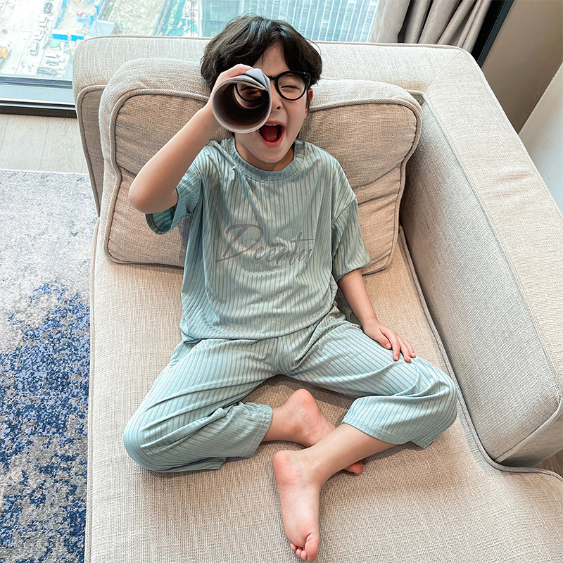 儿童装童睡衣夏装家居服套装夏季薄款中大童孩夏款空调服，童装家居服（睡衣），祺妙童装