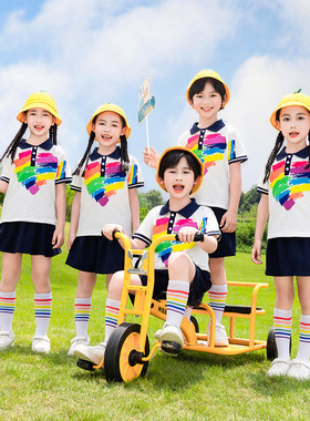新款夏季橙色小学生校服幼儿园园服女童运动套装老师套