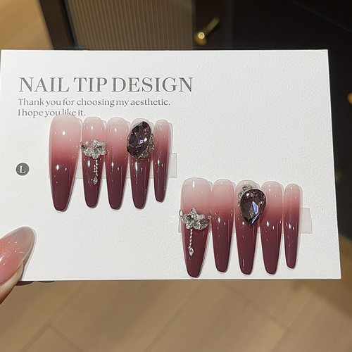 纯手工简简穿戴甲新年战甲贵气显白渐变车厘子精品K9堆钻级感甲片