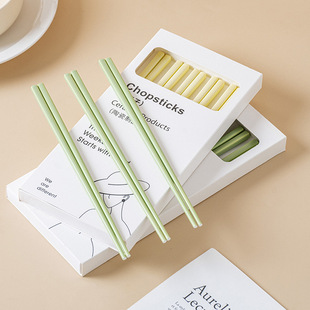 节日商务礼品 陶瓷筷子马卡龙创奶油风纯色釉易清洗家用健康5双装
