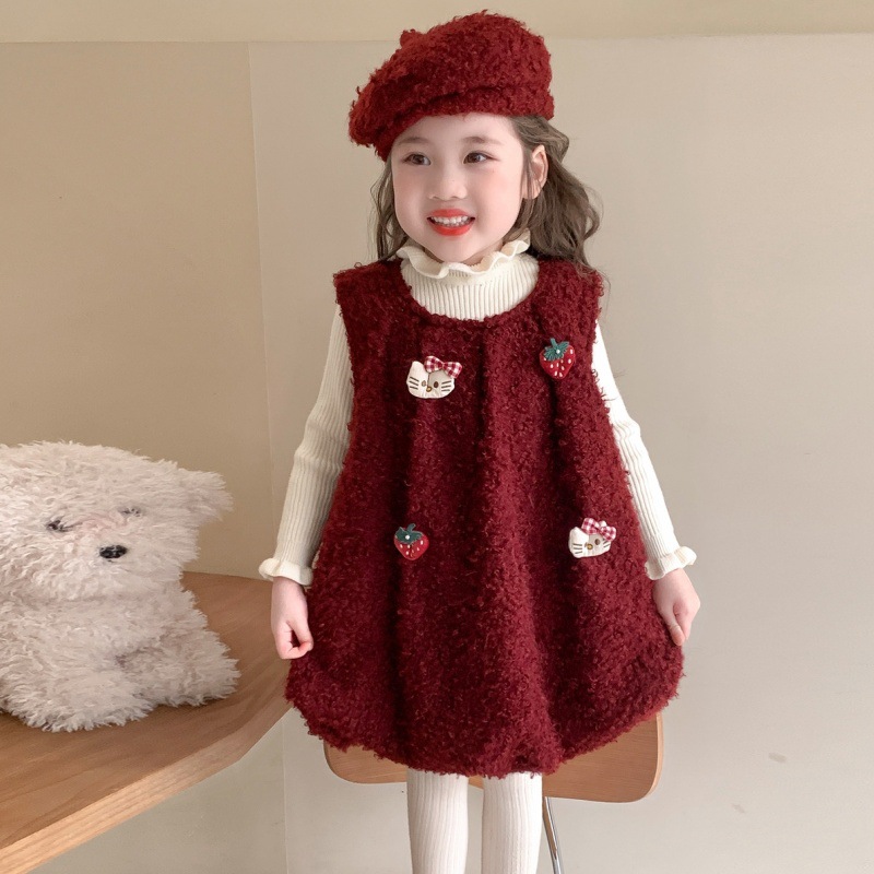 女童连衣裙套装秋冬2025新款洋气儿童毛衣花苞裙两件套冬季拜年服，童装休闲套装，祺妙童装
