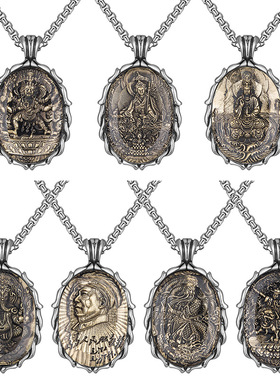 莲花山 观音象神关公毛主席钛钢饰品不掉色佛牌吊坠多杰修登项链