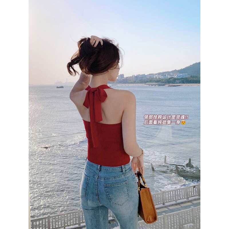 ins超火辣妹红色小吊带女夏季抹胸