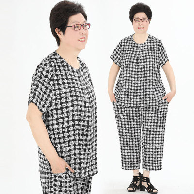 中老年格子衣服奶奶宽松套装