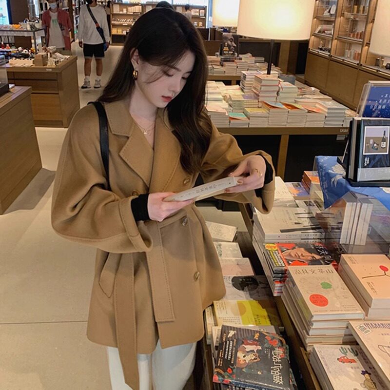 韩剧女主双面羊绒大衣女短款小个毛呢外套