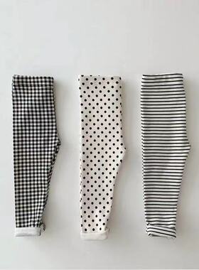 BBABBA韩版春秋ins婴幼童条纹格子洋气外穿打底裤宝宝弹力长裤子