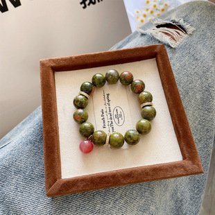 【桃林深处】天然花绿石手链民族风原创设计盐源玛瑙复古文艺手串