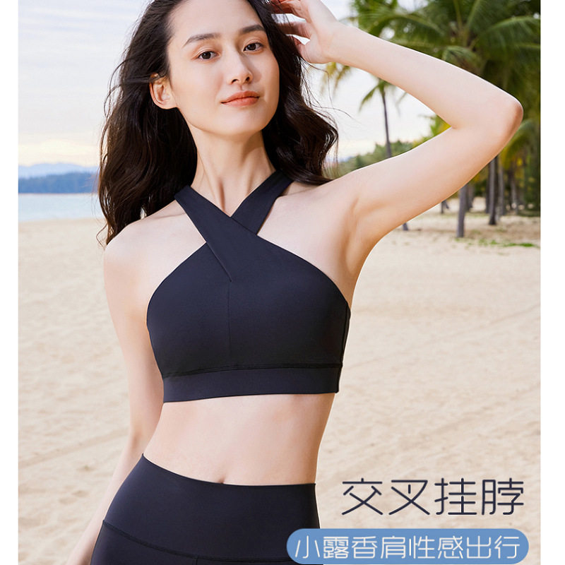 新款高强度时尚性感交叉美背心瑜伽服套装女运动文胸内衣紧健身裤