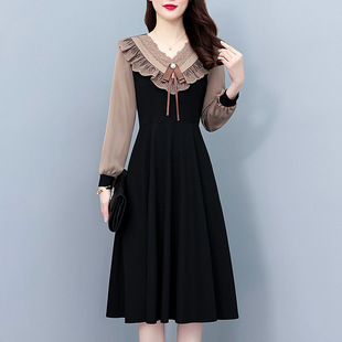 连衣裙时尚 长袖 大码 新款 连衣裙 女装 梦1088气质假两件显瘦中长款