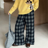 女童2025年冬季新款大格子加绒裤女大童复古百搭休闲保暖阔腿裤子，童装裤子，祺儿童装