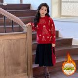 女童加厚毛衣2025秋冬新款可爱毛球针织衫中大童红色内搭上衣春秋，童装毛衣，祺儿童装