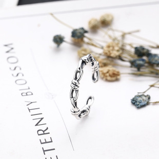 ins小众银饰925纯银戒指女士心意交织指环活口韩版复古指环戒指