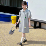 女童韩版polo领连衣裙中大童泡泡袖中长裙A字裙2025年夏新款学生，商品下架区，祺儿童装