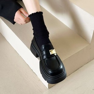 一脚蹬英伦风小皮鞋 乐福鞋 2025复古厚底春秋季 鞋 女 黑色玛丽珍新款