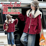 女童加绒加厚外套2025年秋冬新款中大童大口袋翻领夹克衫保暖棉衣，童装外套，祺儿童装