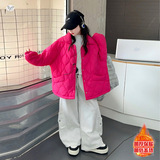 女童夹棉加厚棉服2025冬季新款中大童航线宽松棉衣休闲面包服外套，童装棉衣，祺儿童装