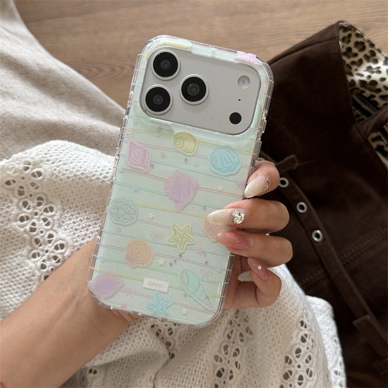 韩系闪粉彩色线条海星贝iPhone18