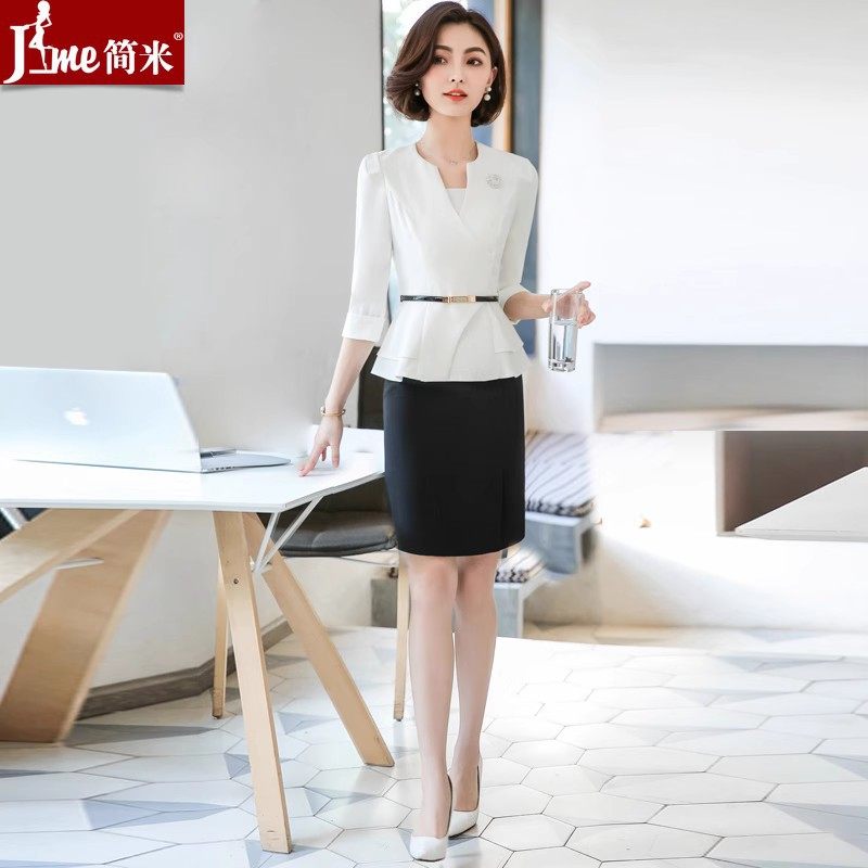 高端职业装女春秋时尚前台西装套裙工装正装两件套工作服白色礼服