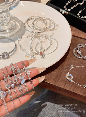 韩系爆款小众高级感珍珠手链女百搭气质精致锆石爱心蝴蝶结手饰品