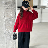 女童加厚毛衣2025秋冬新款半领花纹针织衫中大童简约内搭打底衫，童装毛衣，祺儿童装