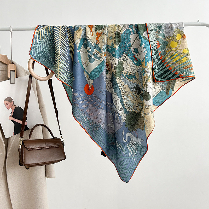 时尚百搭秋冬真丝羊毛围巾女轻奢韩版110丝毛方巾保暖级感披肩