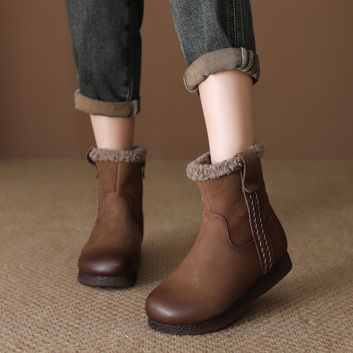 头层牛皮雪地靴短靴冬季