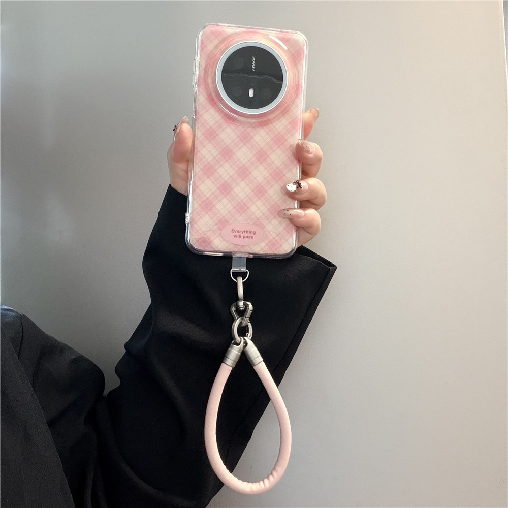 学院风透色格子适用华为Mate 80 Pro手机壳Pura90 Pro Max双层P70Pro带手链
