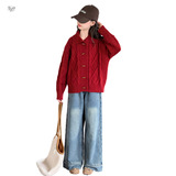 女童2025年秋冬新款韩系牛角扣亮丝毛衣套装女大童加厚款翻领开衫，童装毛衣，祺儿童装