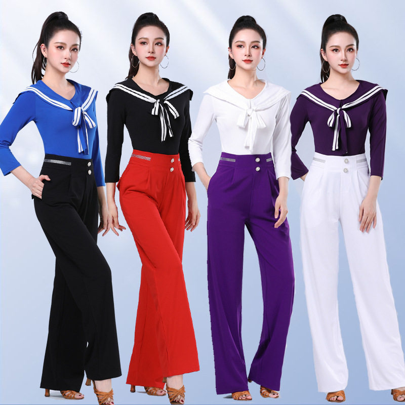 新款条纹龄海广场舞水兵舞女吉特巴舞蹈服表演服上衣直筒阔腿裤