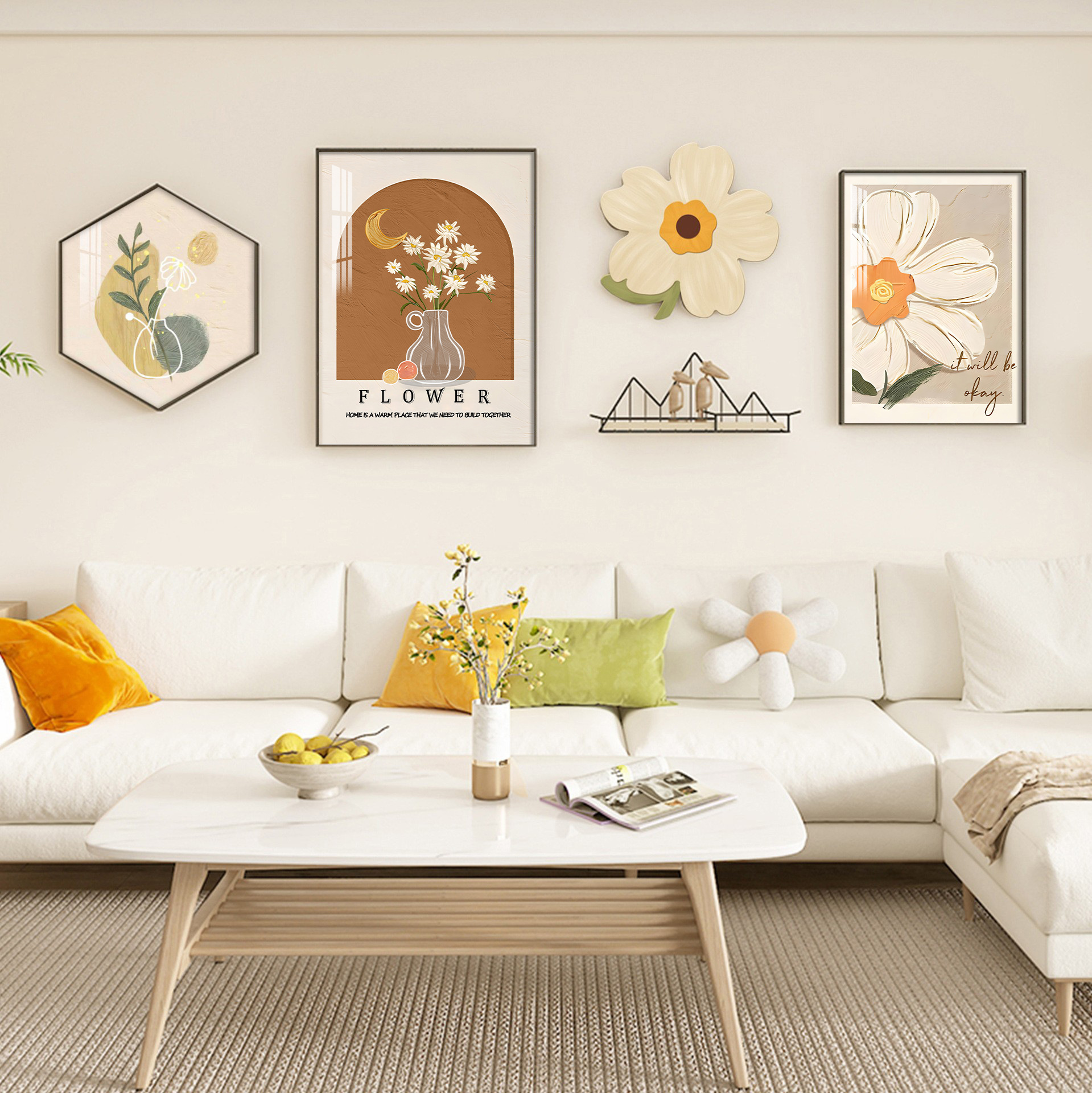 客厅装饰画北欧小清新创意时尚花朵卉挂饰餐厅沙发背景墙面壁挂画