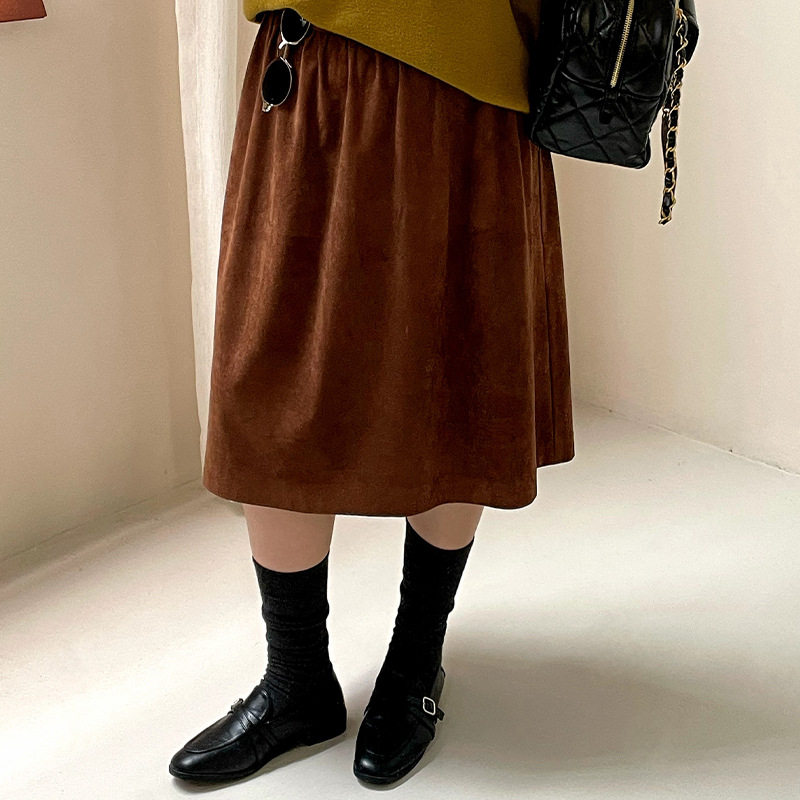 乃粒胖mm松紧腰复古a字半身裙女26冬大码遮胯显瘦气质中裙NQ1625