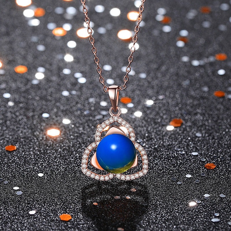 可塘珠首饰2021国潮新品镀18K玫瑰金二蓝珀琥珀蜜蜡挂坠项链