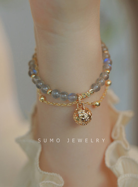 双层设计天然水晶月光石浪漫甜美