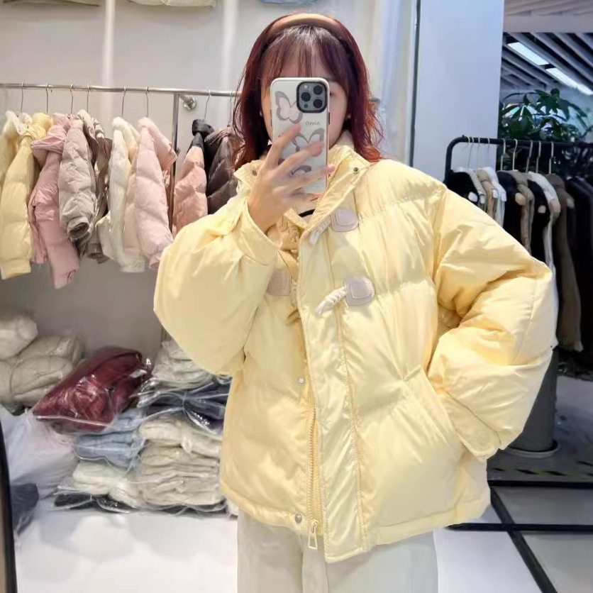 白鸭绒新款牛角扣羽绒服女短款宽松韩版立领保暖学生小个子外套潮
